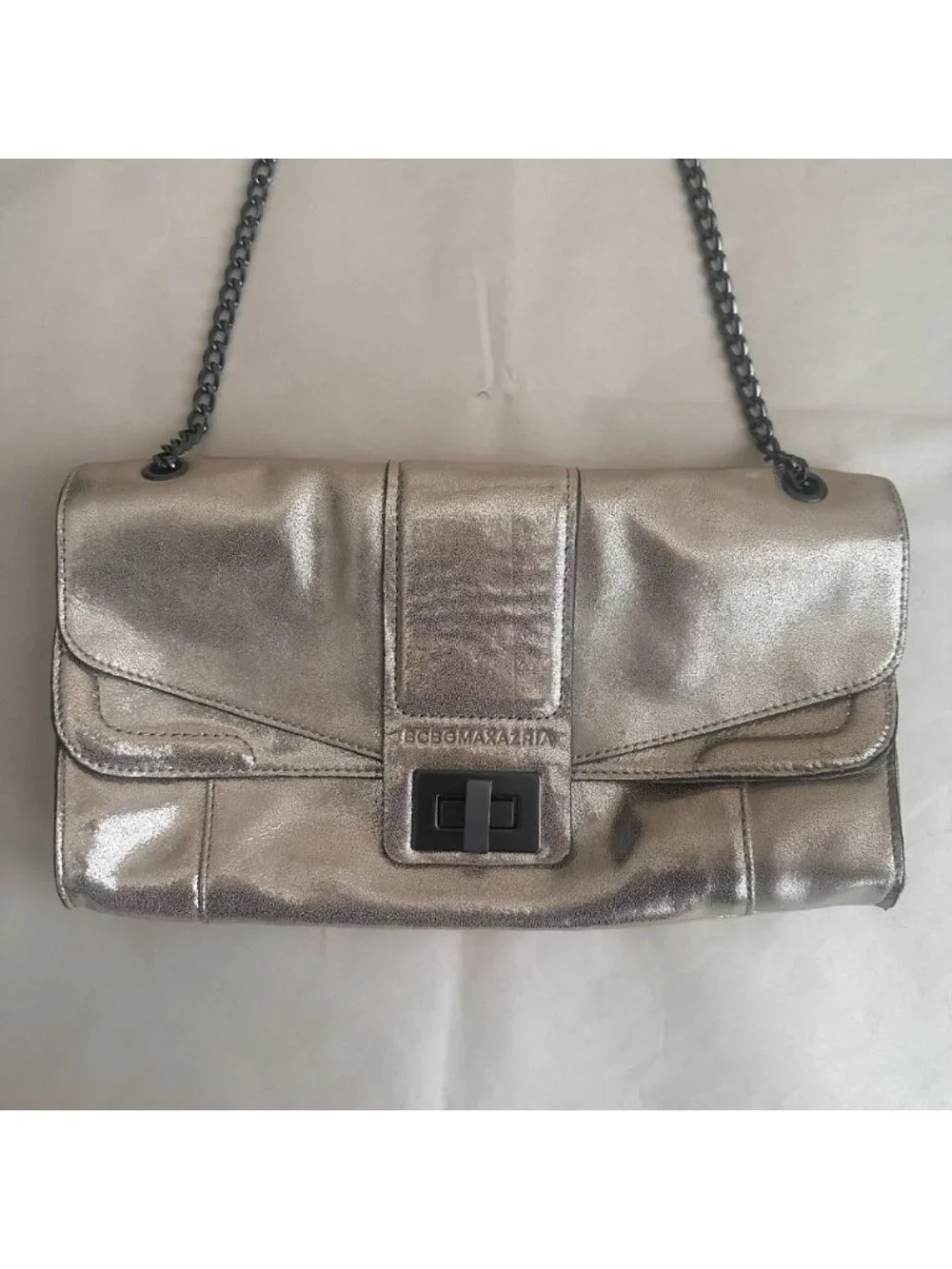 BCBG MaxAzria Gold Metallic Bag Clutch Leather Cross Body Formal Special Occassi
